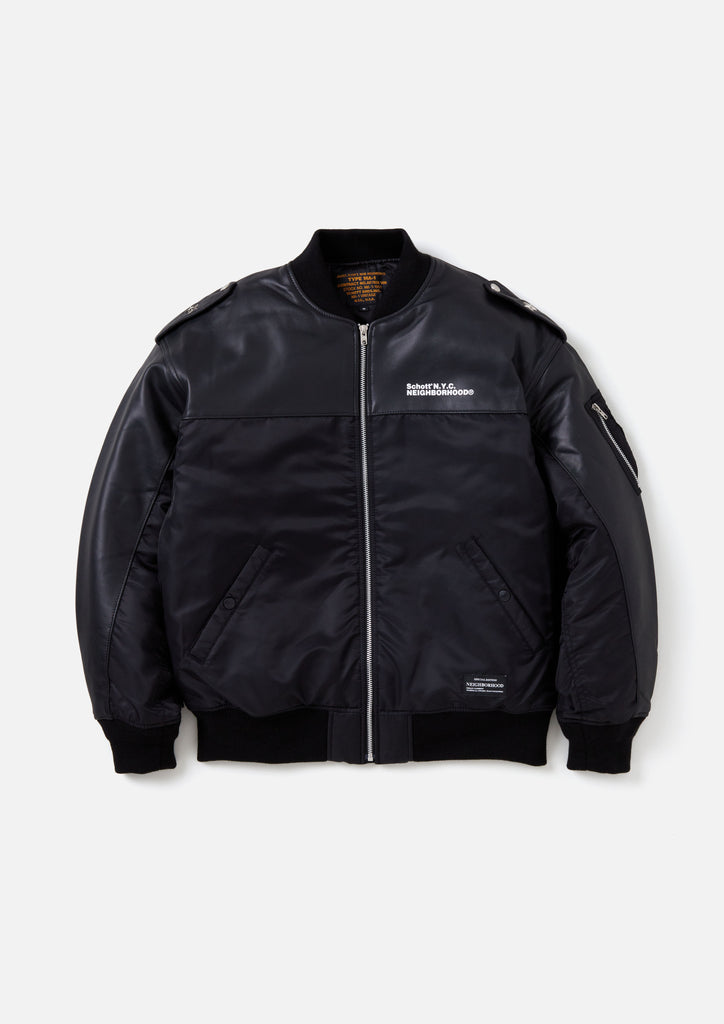 NH X Schott . LEATHER COMBI MA-1 JACKET